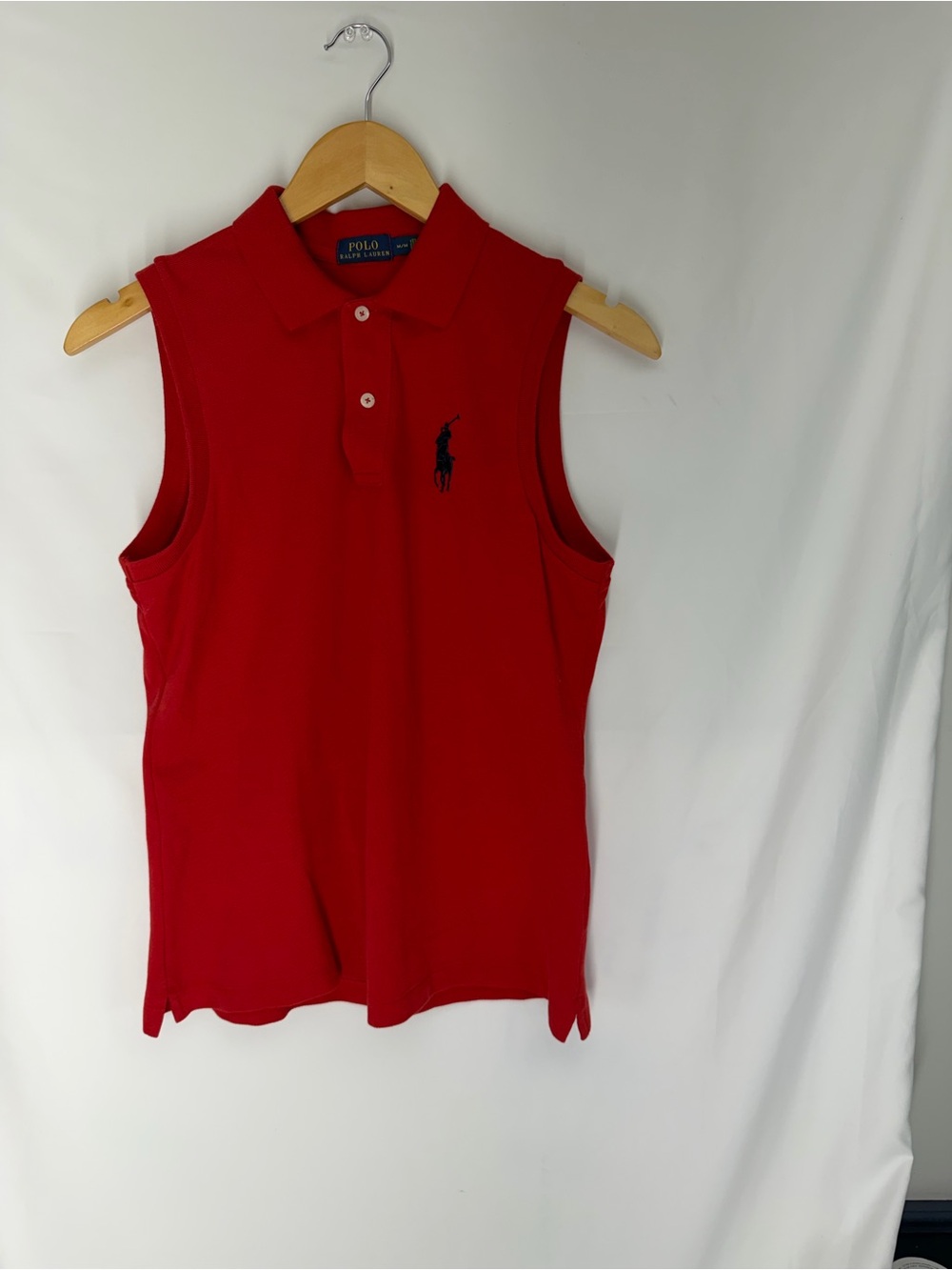 Polo Ralph Lauren Womens Medium Sleeveless Polo Shirt Red Big Pony Tennis Golf⁠